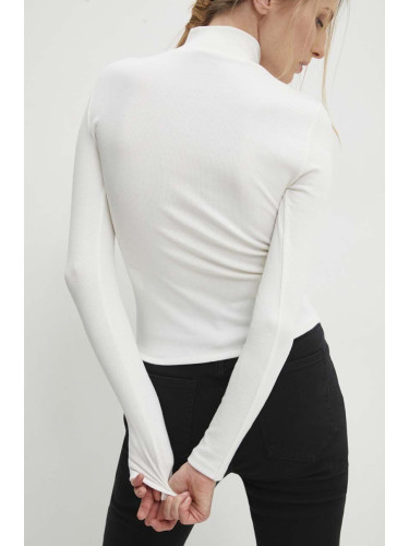 Блуза с дълги ръкави Answear Lab в бяло с ниско поло