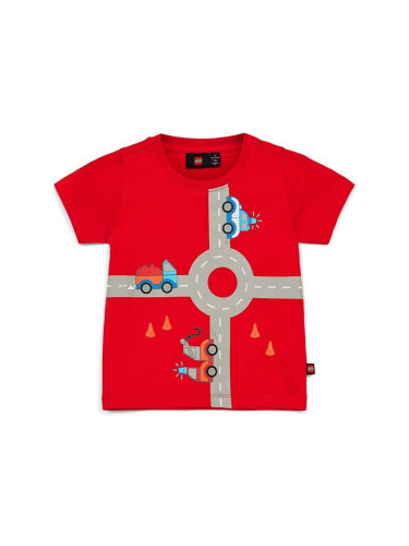 Детска памучна тениска Lego в червено с принт