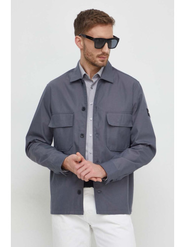 Риза Calvin Klein мъжка в сиво със стандартна кройка K10K109920