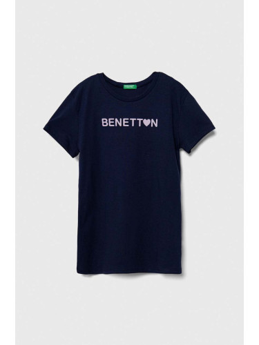 Детска памучна тениска United Colors of Benetton в тъмносиньо