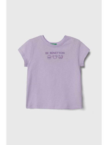 Детска памучна тениска United Colors of Benetton в лилаво