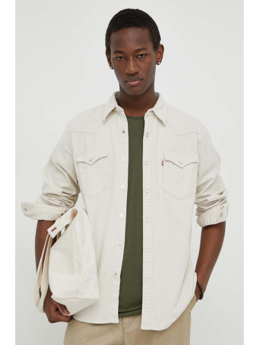 Памучна риза Levi's мъжка в сиво със стандартна кройка с класическа яка