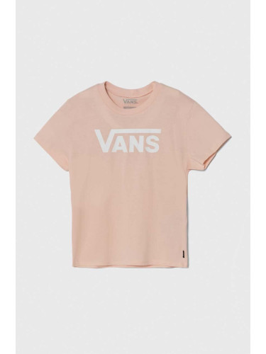 Детска памучна тениска Vans GR FLYING V CREW GIRLS в розово