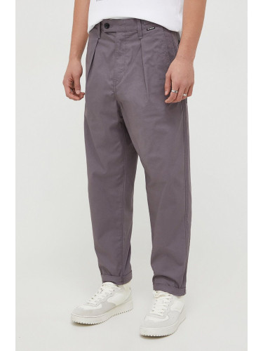 Памучен панталон G-Star Raw в лилаво със стандартна кройка