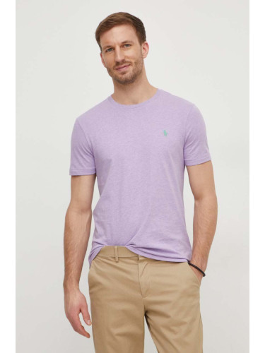Памучна тениска Polo Ralph Lauren в лилаво с изчистен дизайн 710671438