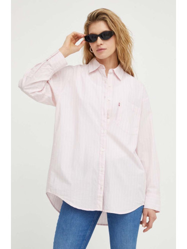 Памучна риза Levi's дамска в розово със свободна кройка с класическа яка