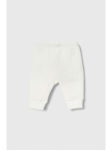 Бебешки памучен спортен панталон United Colors of Benetton в бяло с меланжов десен