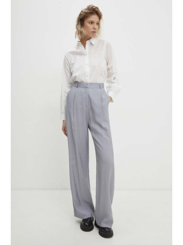 Панталон Answear Lab в сиво с широка каройка, с висока талия