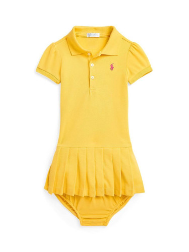 Бебешка памучна рокля Polo Ralph Lauren в жълто къса със стандартна кройка