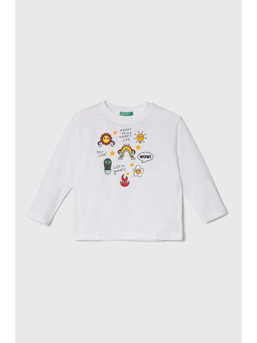 Детска блуза с дълги ръкави United Colors of Benetton в бяло с принт