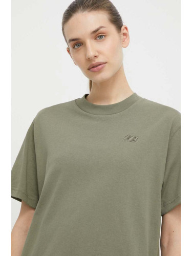 Памучна тениска New Balance WT41501DEK в зелено