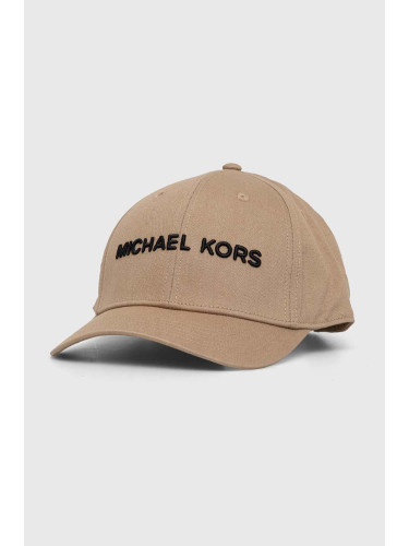 Памучна шапка с козирка Michael Kors в бежово с апликация