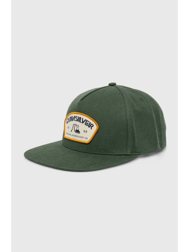 Памучна шапка с козирка Quiksilver в зелено с апликация