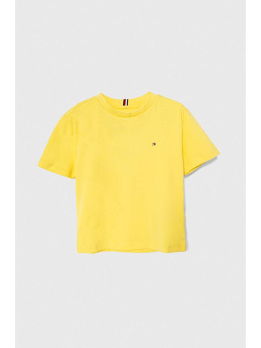 Детска памучна тениска Tommy Hilfiger в жълто с изчистен дизайн