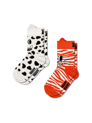 Детски чорапи Happy Socks Kids Cat & Dog Socks (2 чифта) в бяло