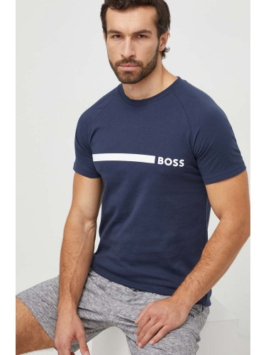 Памучна тениска BOSS в тъмносиньо с принт 50517970