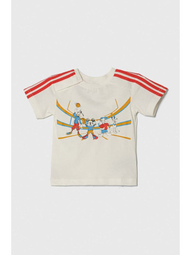 Детска памучна тениска adidas x Disney в бежово с принт