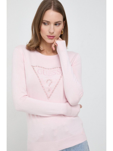 Пуловер Guess ROSALIE дамски в розово от лека материя W4RR53 Z2NQ2
