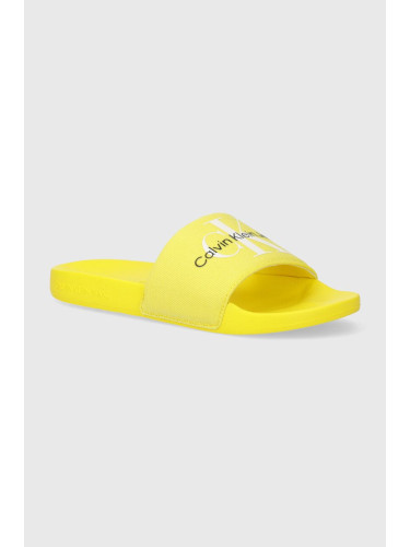 Чехли Calvin Klein Jeans SLIDE MONOGRAM CO в бяло YW0YW00103