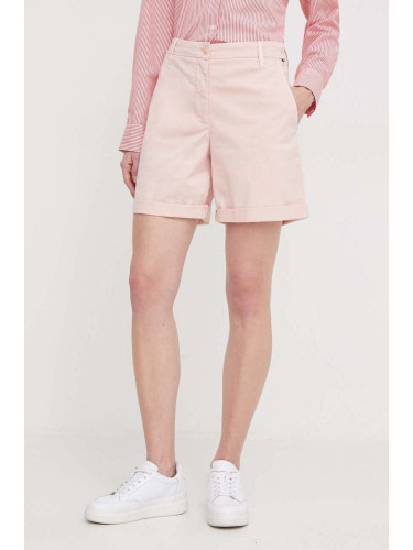 Къс панталон Tommy Hilfiger в розово с изчистен дизайн висока талия WW0WW42457