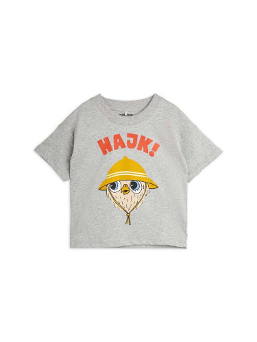 Детска памучна тениска Mini Rodini Hike в сиво с принт 0
