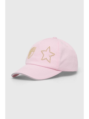 Памучна шапка с козирка Chiara Ferragni EYE STAR в розово с апликация 76SBZK13
