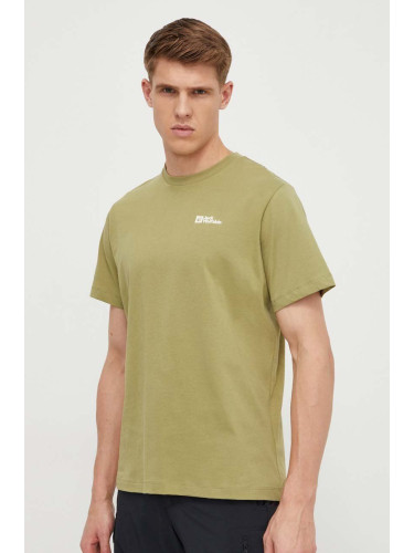 Памучна тениска Jack Wolfskin в зелено с изчистен дизайн