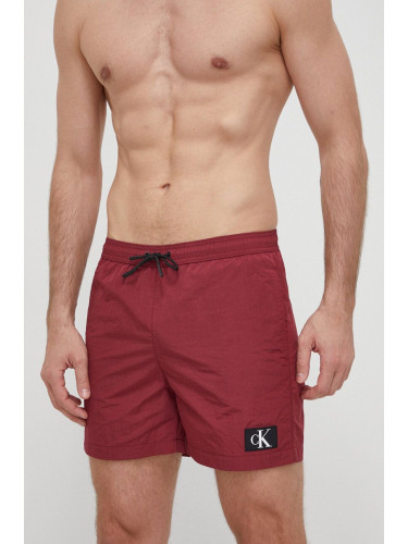 Плувни шорти Calvin Klein в бордо KM0KM00980