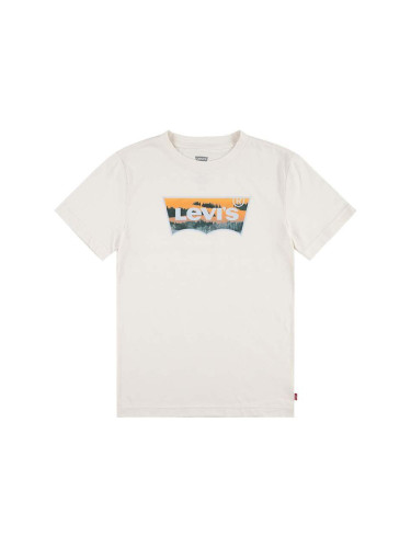 Детска памучна тениска Levi's в бежово с принт