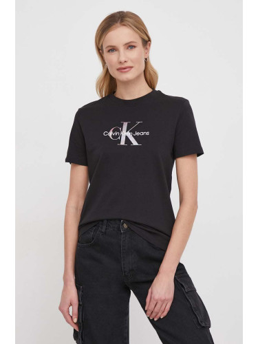 Памучна тениска Calvin Klein Jeans в черно J20J223264