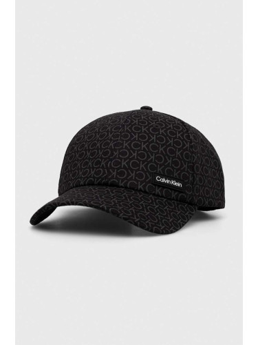 Памучна шапка с козирка Calvin Klein в черно с десен K50K510485
