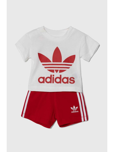 Бебешки памучен комплект adidas Originals в червено