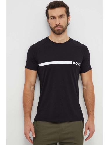 Памучна тениска BOSS в черно с принт 50517970