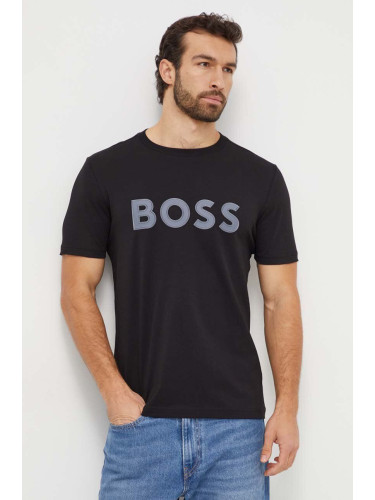 Памучна тениска Boss Green в черно с апликация 50506344