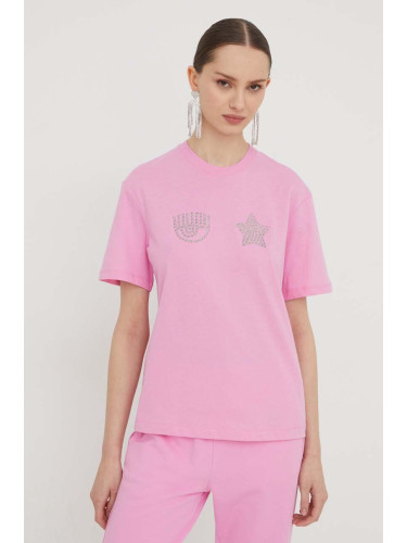 Памучна тениска Chiara Ferragni EYE STAR в розово 76CBHG01