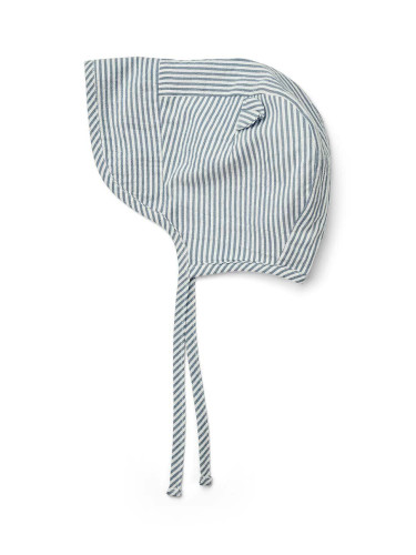 Бебешка памучна шапка Liewood Rae Baby Stripe Sun Hat With Ears в синьо с фина плетка от памук