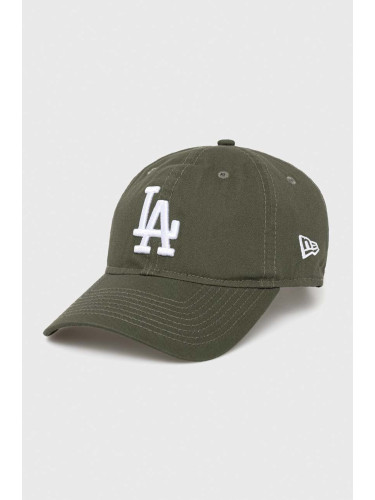 Памучна шапка с козирка New Era в зелено с апликация LOS ANGELES DODGERS
