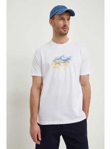 Памучна тениска Paul&Shark в бяло с принт 24411041