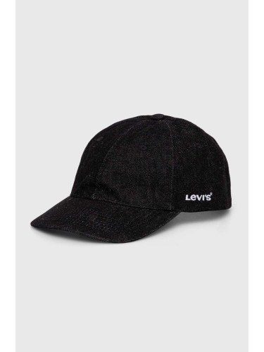 Памучна шапка с козирка Levi's в черно с изчистен дизайн
