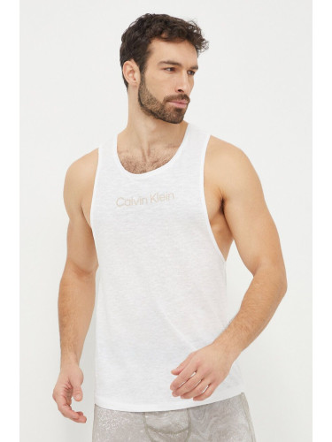 Тениска с лен Calvin Klein в бяло KM0KM01009