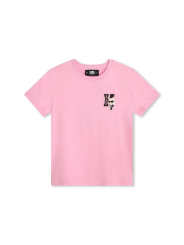 Детска памучна тениска Karl Lagerfeld в розово с принт