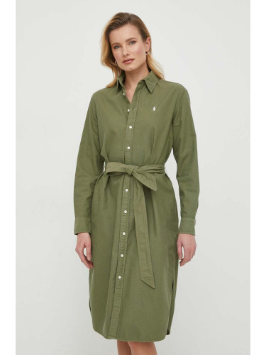 Памучна рокля Polo Ralph Lauren в зелено къса със стандартна кройка 211928808