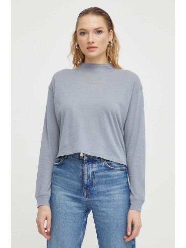 Памучна блуза с дълги ръкави G-Star в сиво с ниско поло