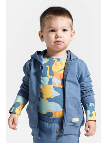 Бебешки суичър Coccodrillo в синьо с качулка с изчистен дизайн