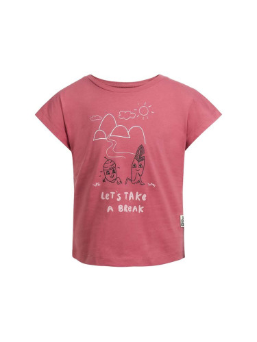 Детска памучна тениска Jack Wolfskin TAKE A BREAK в розово