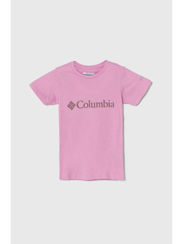 Детска памучна тениска Columbia Mission Lake Short в розово