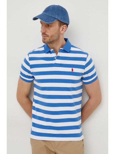 Памучна тениска с яка Polo Ralph Lauren в синьо с десен 710934552