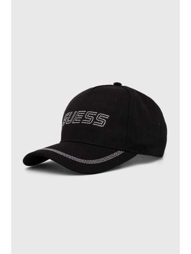 Памучна шапка с козирка Guess RHINESTONES в черно с апликация V4GZ00 WFKN0