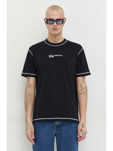Памучна тениска Karl Lagerfeld Jeans в черно с апликация