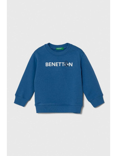 Детски памучен суичър United Colors of Benetton в синьо с принт